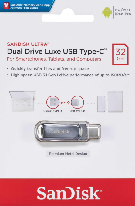 Pen Drive Sandisk 32GB Type C3.0 Dual Luxe