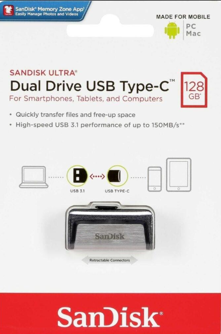 Pen Drive Sandisk 128GB Type C 3.0 Dual