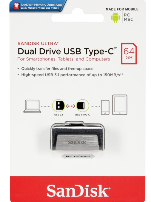 Pen Drive Sandisk 64GB Type C 3.0 Dual