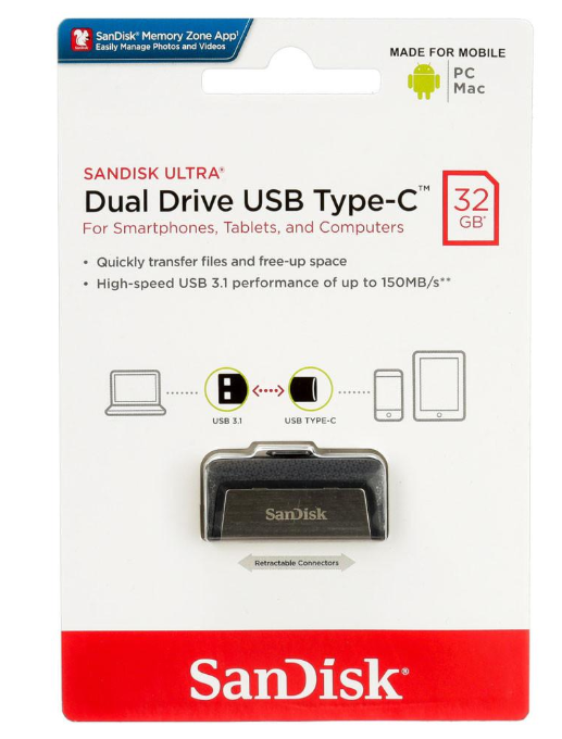 Pen Drive Sandisk 32GB Type C 3.0 Dual