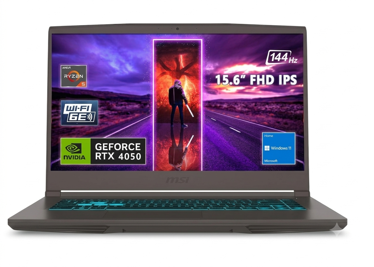 MSI  THIN	A 15-B7UC-104IN	Ryzen 5 7535HS	 16 GB	1 TB	  RTX 3050 4 GB	WIN 11	 NO	 15.6 FHD